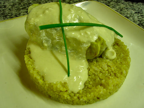 Portobello Stuffed Cabbage, Quinua, Sesame Sauce