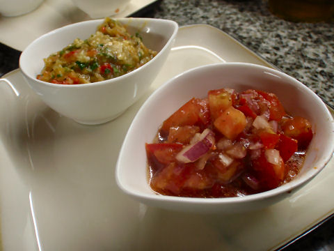 Tomato-Baharat Salad, Smoked Eggplant Salad