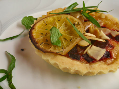 Beet, almond & orange tartlet