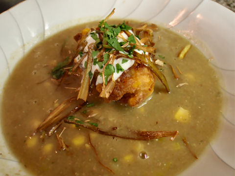 Yellow Pea, Lentil & Corn Soup with Fritter