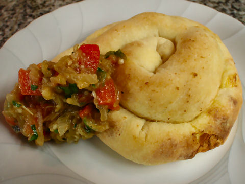 Cheese Borek with eggplant-pepper salad