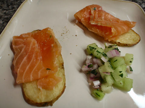 House-cured gravlax, honeydew salsa