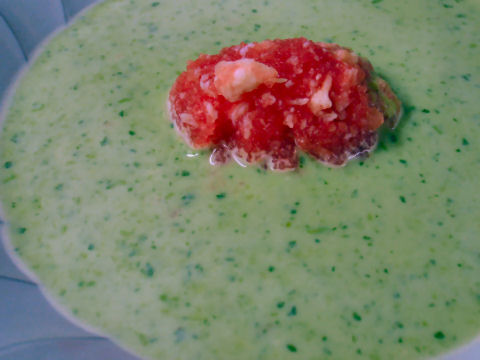 Chilled Pea Soup, Watermelon Crab Gelee