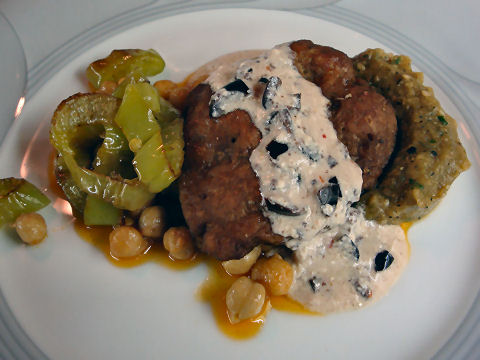 Crispy Seitan with Eggplant Puree and Chickpeas