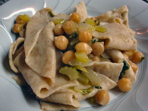 Langanelli with Celery, Chickpeas and Bagna Cauda