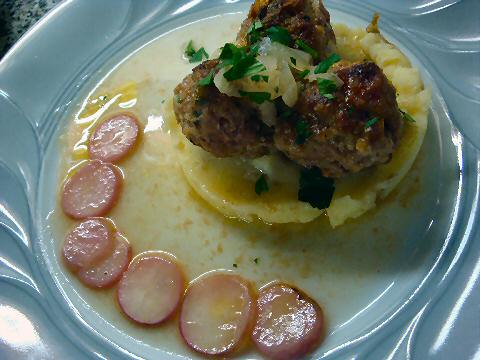 Pork Meatballs, Horseradish Potatoes