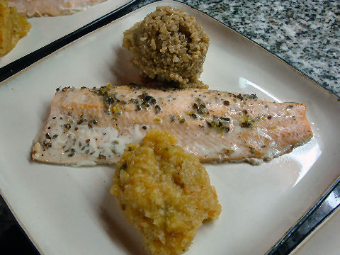 Trout with Olive Quinoa and Oca Jam