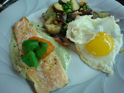 Trout in two sauces, Smoked Trout hash