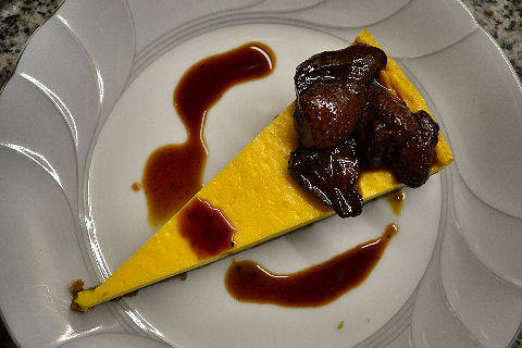 Lucuma Cheesecake, Roasted Strawberry Sauce