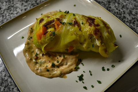 Pate & Roast Pork Cabbage Roll, Chili-Spiked Mayo