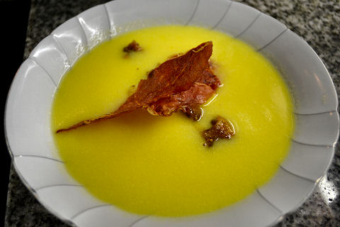 Corn Soup with Jamon Serrano and Figs