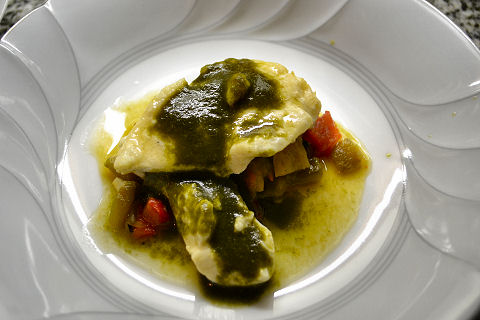 Fillet of Sole with Roasted Peppers and Spinach Sauce