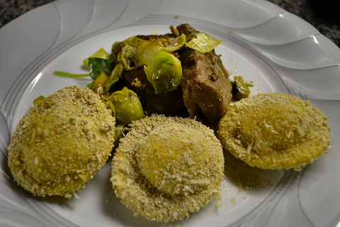 Braised Shortribs, Toasted Roasted Garlic Ravioli