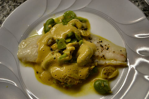 Sole with Cockles and Favas, Orange Sabayon