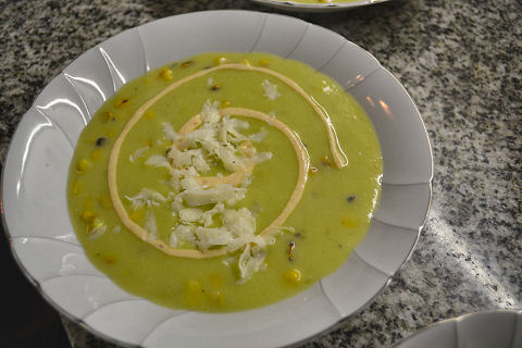 Chilled avocado and roast corn soup