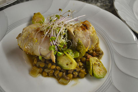 Grilled rabbit loin, lentils