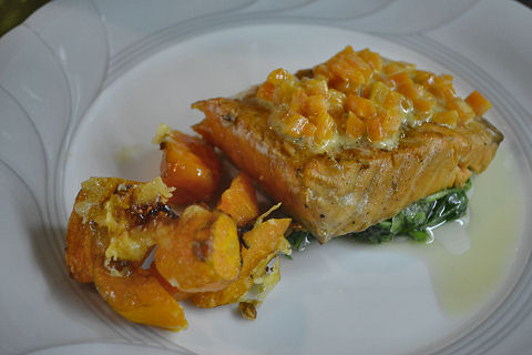 Salmon with Carrot Fondue and Frico