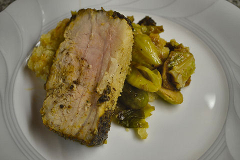 Seared pork loin, quinua, brussels sprouts