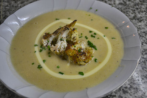 Hummus Soup with Charred Cauliflower