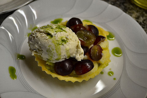 Grape Tartlet, Black Pepper Gelato, Basil Syrup