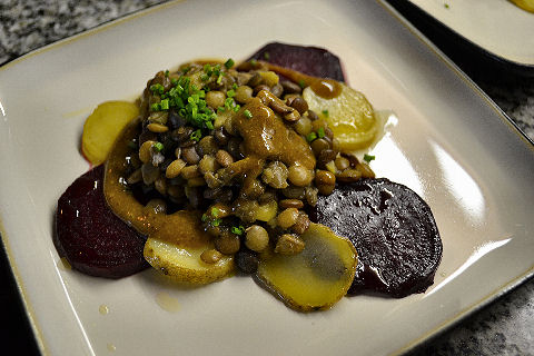 Warm lentil salad