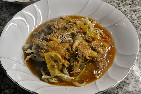 Ramen with Anticucho Bolognese