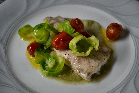 Sea bass with spicy artichoke puree