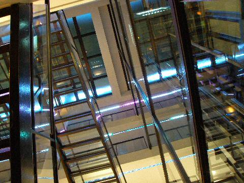 Axel Hotel - looking up at the glass bottomed pool