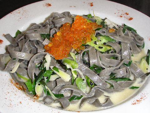 Cafe San Juan - black pasta with salmon eggs and leek cream