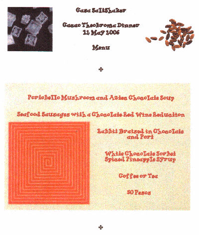 Cacao Theobroma dinner - menu