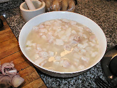 Ceviche prep - marinating in a citrus bath