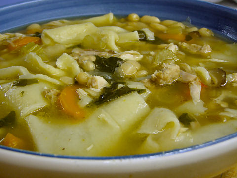Chicken, white bean and noodle soup