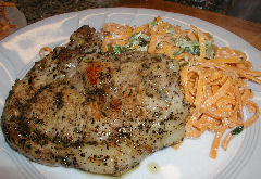 Coffee Rubbed Pork Chop & Acelga Cream Linguini