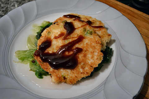 Daikon Fritters over Braised Lettuce