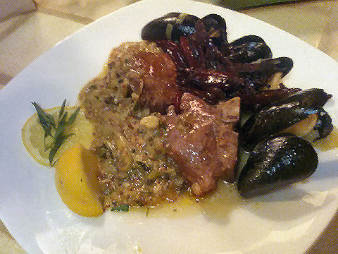 Kevin’s mussel lamb beet leek dish