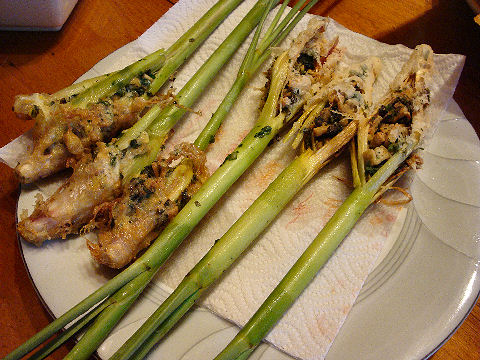 Deep fried stuffed lemongrass