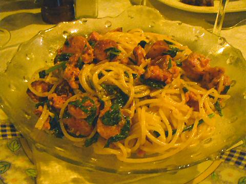 Lucky Luciano - spaghetti with grilled sausage and greens