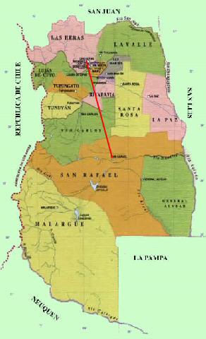 Map of Mendoza province with our route