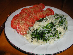 Sauteed Pea Sprouts and Tomatoes with Pecan Salt