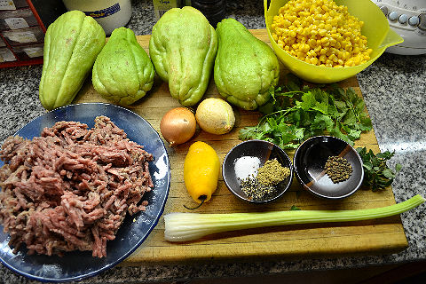 Picadillo de Chayote y Maiz