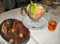 Plaza Asturias - jamon serrano, shrimp cocktail, and sherry