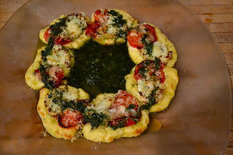 Semolina gnocchi with salsa verde