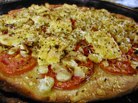 Tomato White Bean Three-Cheese Pizza