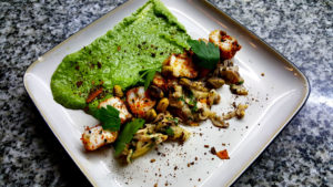 160915-sous-vide-jibia-parsley-pistachio-pesto-mushroom-salad