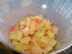 Watermelon pickles after one day in brining liquid